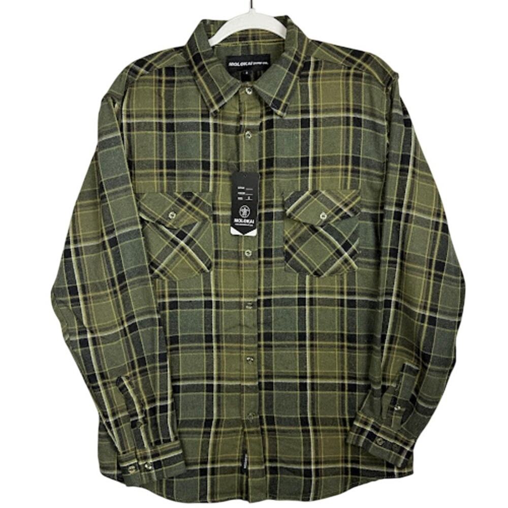 Molokai Surf Co Green Plaid Flannel Button Up Shirt Men’s Small NWT